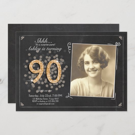 invitation surprise 90e anniversaire Chalkboard vi (Devant / Derrière)