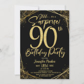 Invitation Surprise 90e anniversaire de fête Black & Gold Par (Devant)