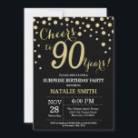 Invitation Surprise 90e anniversaire Diamant noir et or<br><div class="desc">Surprise 90e anniversaire Invitation avec Parties scintillant noire et or Arrière - plan diamant. Confetti d'or. Anniversaire adulte. Hommes ou Femmes Anniversaire. Pour plus de personnalisation,  cliquez sur le bouton "Customiser" et utilisez notre outil de conception pour modifier ce modèle.</div>