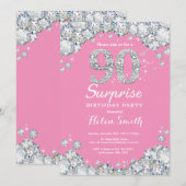 Invitation Surprise 90e anniversaire Diamant rose et argent (Devant / Derrière)
