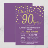 Invitation Surprise 90e anniversaire Diamant violet et or (Devant / Derrière)