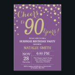 Invitation Surprise 90e anniversaire Diamant violet et or<br><div class="desc">Invitation surprise 90e anniversaire avec Arrière - plan Diamant Parties scintillant violet et or. Gold Confetti. Anniversaire adulte. Hommes ou femmes,  anniversaire.
Pour plus de personnalisation,  cliquez sur le bouton "Customiser" et utilisez notre outil de conception pour modifier ce modèle.</div>