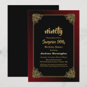 Invitation Surprise 90e anniversaire Dîner Black Red Gold (Devant / Derrière)