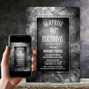 Invitation Surprise 90e anniversaire en pierre d'ardoise gris