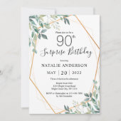 Invitation Surprise 90e anniversaire Eucalyptus Verdure & Or (Devant)