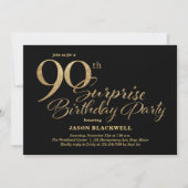 Invitation Surprise 90e anniversaire fête Noir & Or (Devant)