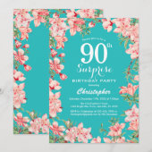 Invitation Surprise 90e anniversaire Fleurs florales roses Tu (Devant / Derrière)