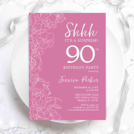 Invitation Surprise 90e anniversaire - Floral Pink