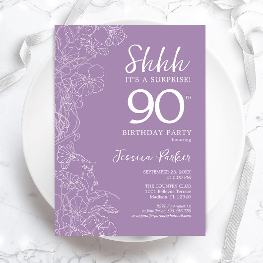 Invitation Surprise 90e anniversaire - Floral Purple