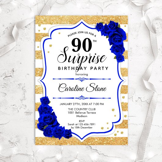 Invitation Surprise 90e anniversaire - Gold White Royal Blue