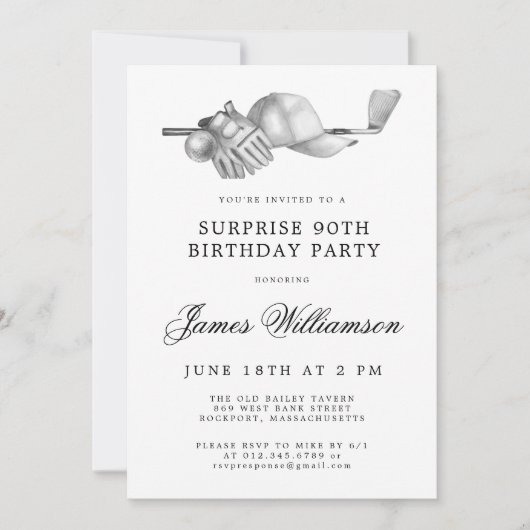 Invitation SURPRISE 90e Anniversaire Golf Thème (Devant)