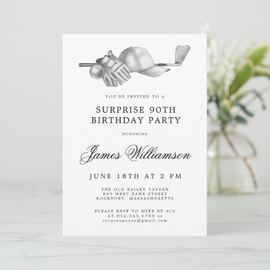 Invitation SURPRISE 90e Anniversaire Golf Thème (Debout devant)
