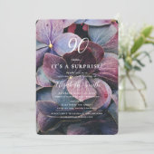 Invitation Surprise 90e anniversaire Hydrangea Bleu Violet Or (Debout devant)
