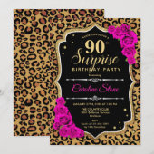 Invitation Surprise 90e anniversaire - Leopard Black Gold Ros (Devant / Derrière)