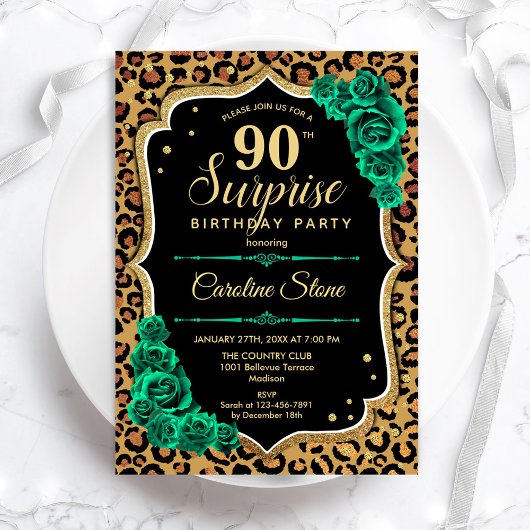 Invitation Surprise 90e anniversaire - Leopard Black Gold Ros