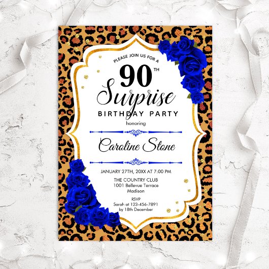 Invitation Surprise 90e anniversaire - Leopard Gold Royal Blu