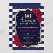 Invitation Surprise 90e anniversaire - Marine Blanc Rouge (Devant / Derrière)