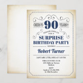 Invitation Surprise 90e anniversaire - Marine bleu blanc noir (Devant / Derrière)
