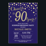 Invitation Surprise 90e anniversaire Marine Bleu et Diamant O<br><div class="desc">Invitation surprise 90e anniversaire avec l'Arrière - plan Diamond Parties scintillant bleu et or Marine. Confetti d'or. Anniversaire adulte. Hommes ou Femmes Anniversaire. Pour plus de personnalisation,  cliquez sur le bouton "Customiser" et utilisez notre outil de conception pour modifier ce modèle.</div>