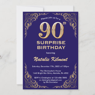 Invitation Surprise 90e anniversaire Marine Blue and Gold Par