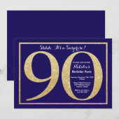 Invitation Surprise 90e anniversaire Marine Blue and Gold Par (Devant / Derrière)