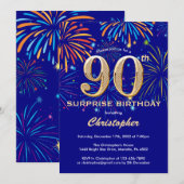 Invitation Surprise 90e anniversaire Marine Blue & Gold Firew (Devant / Derrière)