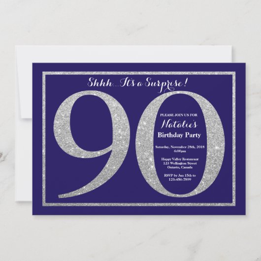 Invitation Surprise 90e anniversaire Marine Blue Silver Parti (Devant)