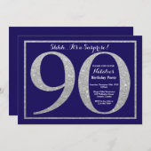 Invitation Surprise 90e anniversaire Marine Blue Silver Parti (Devant / Derrière)