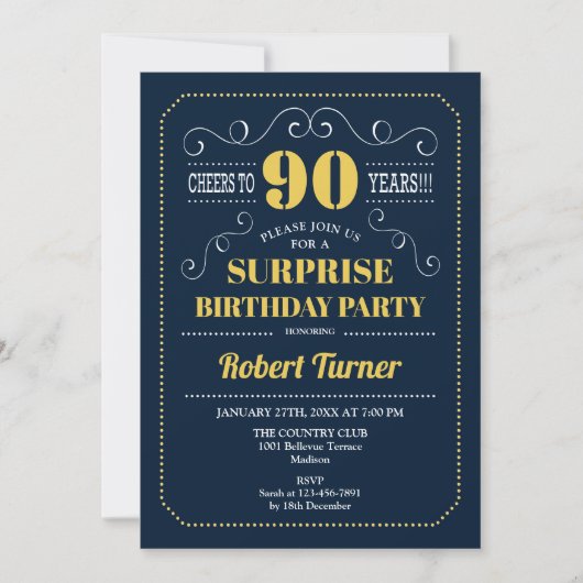 Invitation Surprise 90e anniversaire - Marine Gold (Devant)