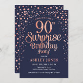 Invitation Surprise 90e anniversaire - Marine & Rose Gold (Devant / Derrière)