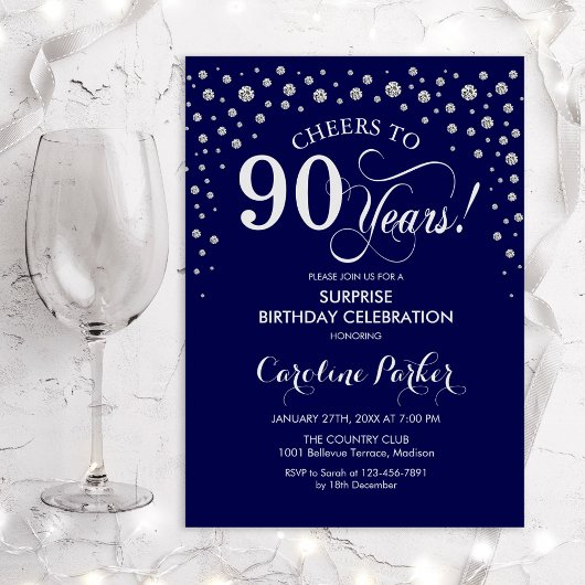 Invitation Surprise 90e anniversaire - Marine Silver