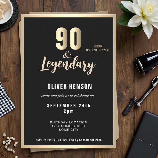 Invitation Surprise 90e anniversaire Moderne Métallic Or 