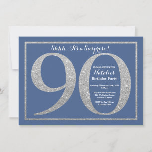 Invitation Surprise 90e Anniversaire Paillettes Bleues et Arg