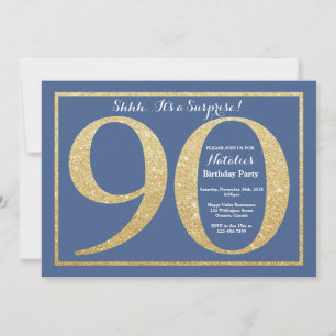 Invitation Surprise 90e Anniversaire Paillettes Bleues et Dor