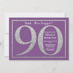 Invitation Surprise 90e Anniversaire Paillettes Violettes et