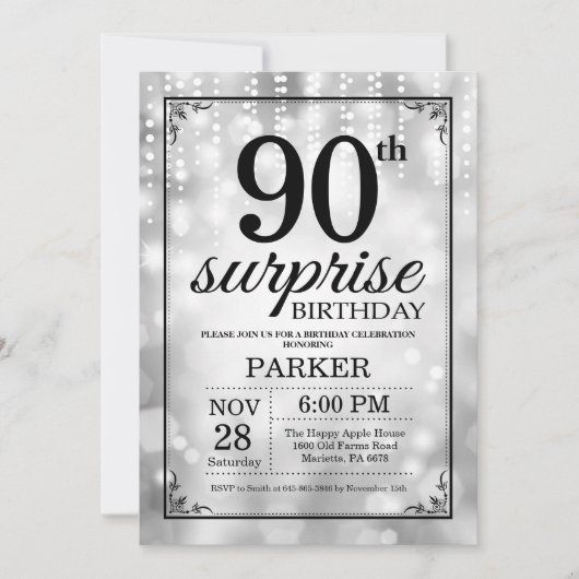 Invitation surprise 90e anniversaire Parties scint (Devant)