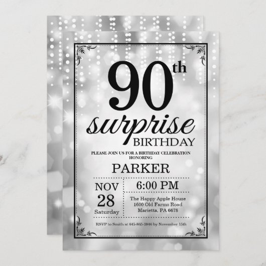 Invitation surprise 90e anniversaire Parties scint (Devant / Derrière)