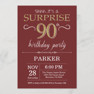Invitation Surprise 90e anniversaire Parties scintillant de B