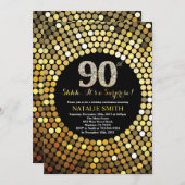Invitation Surprise 90e anniversaire Parties scintillant noir (Devant / Derrière)