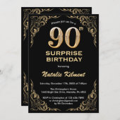 Invitation Surprise 90e anniversaire Parties scintillant noir (Devant / Derrière)