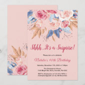 Invitation Surprise 90e anniversaire Pink Botanical Floral (Devant / Derrière)