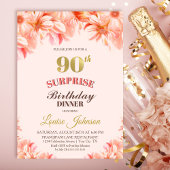Invitation Surprise 90e anniversaire Pink Gold Floral Dîner
