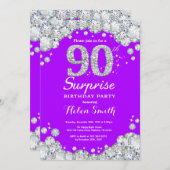 Invitation Surprise 90e anniversaire Purple et Silver Diamond (Devant / Derrière)