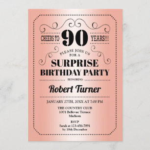 Invitation Surprise 90e anniversaire - Rose Gold Black