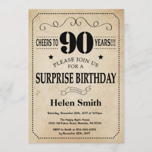 Invitation Surprise 90e anniversaire Rustic Vintage Retro