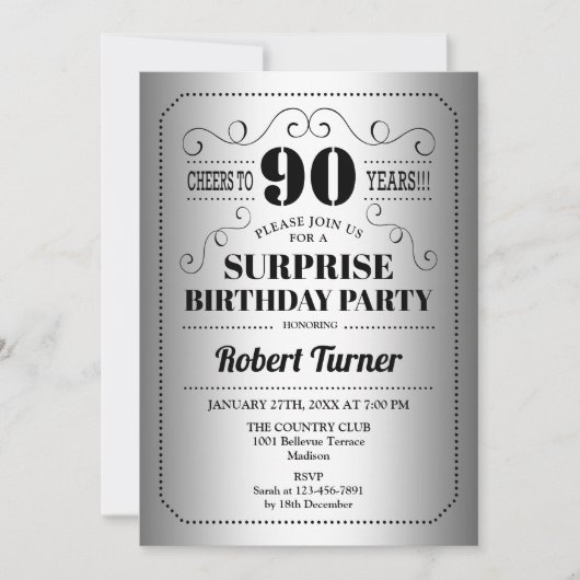 Invitation Surprise 90e anniversaire - Silver Black (Devant)