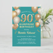 Invitation Surprise 90e anniversaire Turquoises et Ballons d' (Debout devant)
