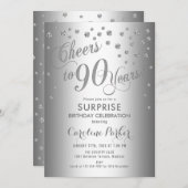Invitation Surprise 90e fête d'anniversaire - Argent (Devant / Derrière)