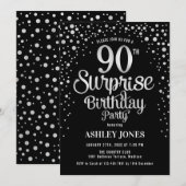 Invitation Surprise 90e fête d'anniversaire - Argent et Noir (Devant / Derrière)
