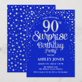 Invitation Surprise 90e fête d'anniversaire - Argent & Royal (Devant / Derrière)